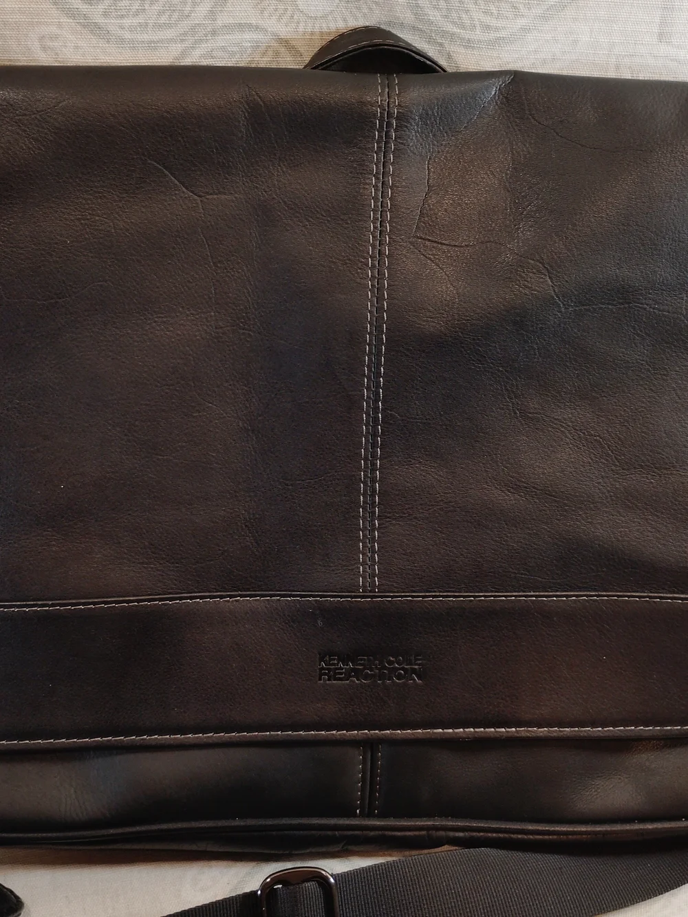 Kenneth Cole Reaction Black Leather Laptop, Messenger, Crossbody Bag
